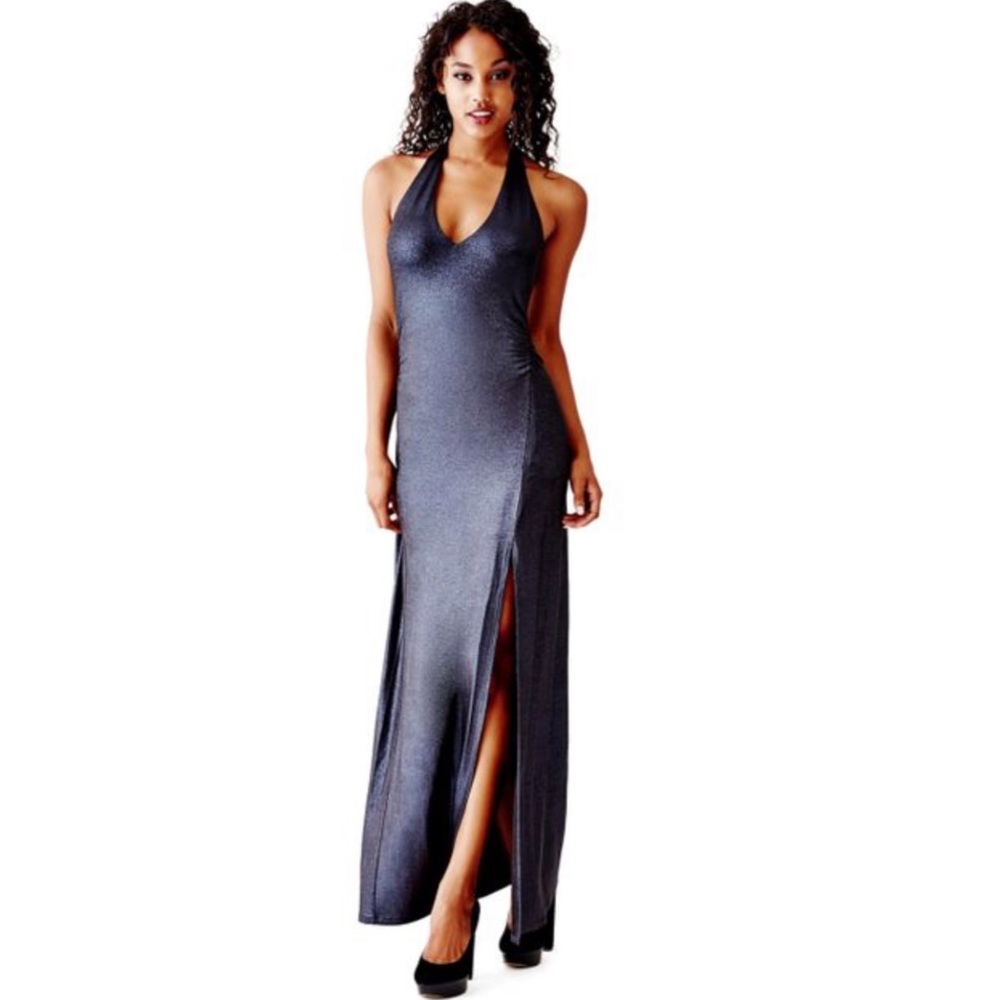 GUESS Black Halter High Split Maxi Dress Size 2